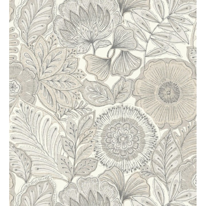 Papel pintado de flores y hojas estilo étnico floral - Camila Poppy 682546