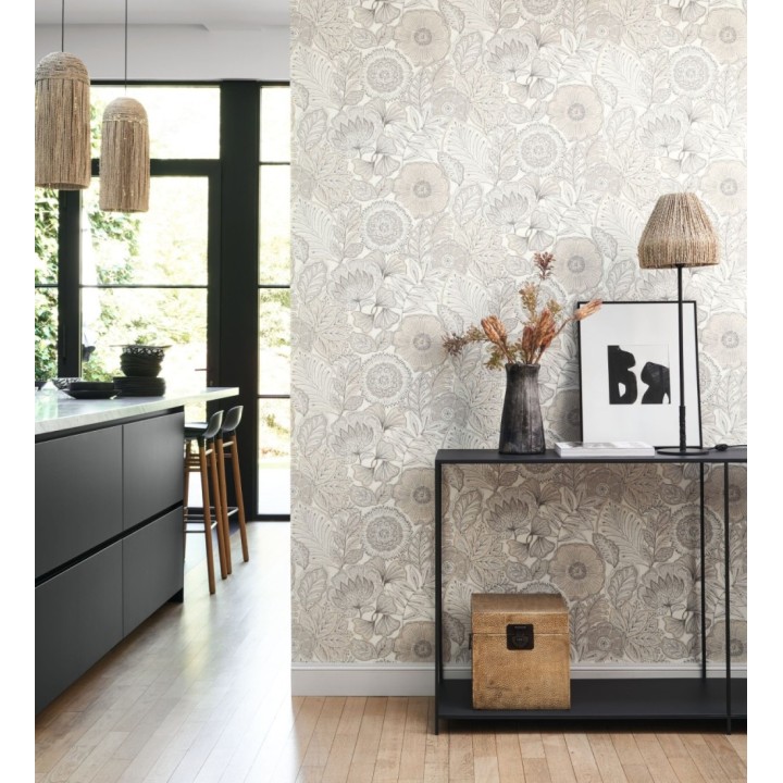 Papel pintado de flores y hojas estilo étnico floral - Camila Poppy 682546