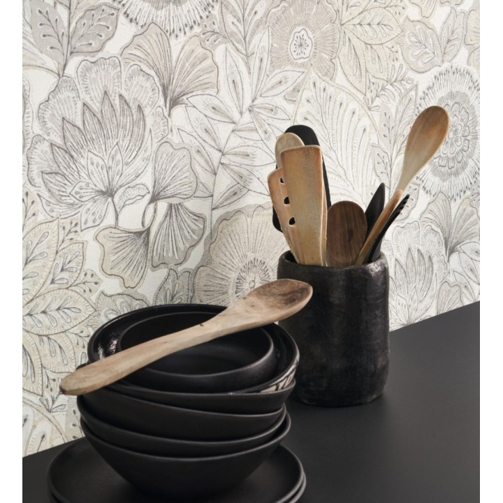 Papel pintado de flores y hojas estilo étnico floral - Camila Poppy 682546