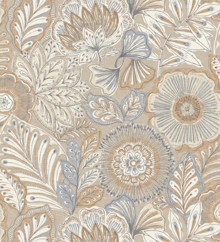 Papel pintado de flores y hojas estilo étnico floral - Camila Poppy 682547
