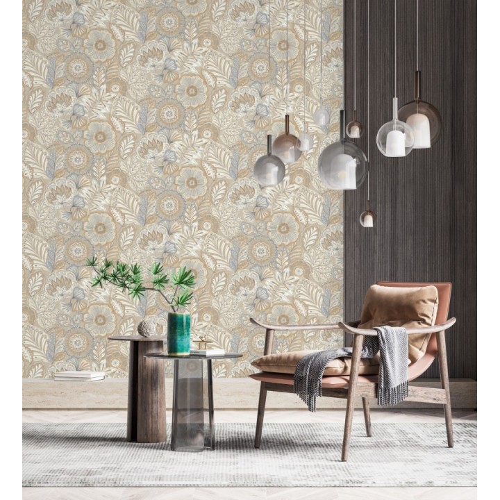 Papel pintado de flores y hojas estilo étnico floral - Camila Poppy 682547