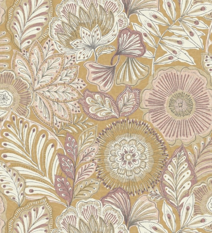 Papel pintado de flores y hojas estilo étnico floral - Camila Poppy 682548