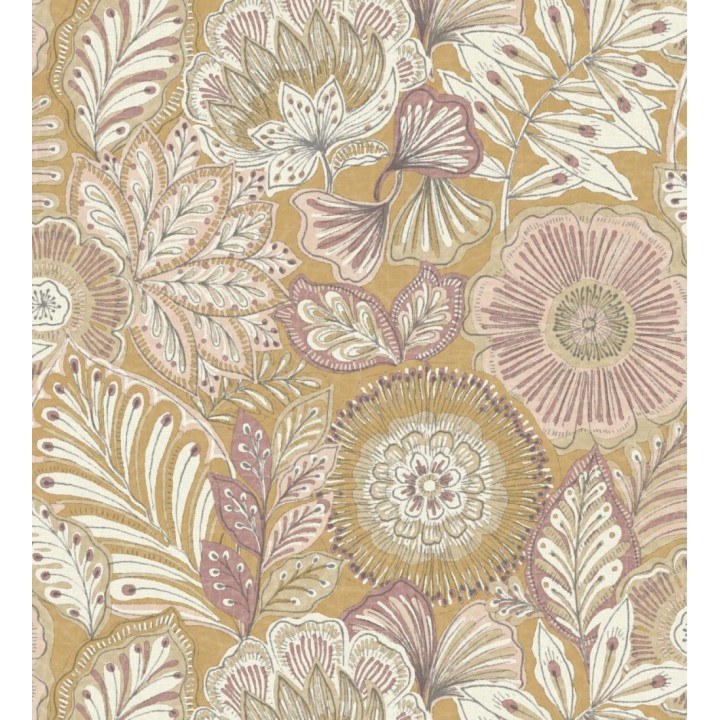Papel pintado de flores y hojas estilo étnico floral - Camila Poppy 682548