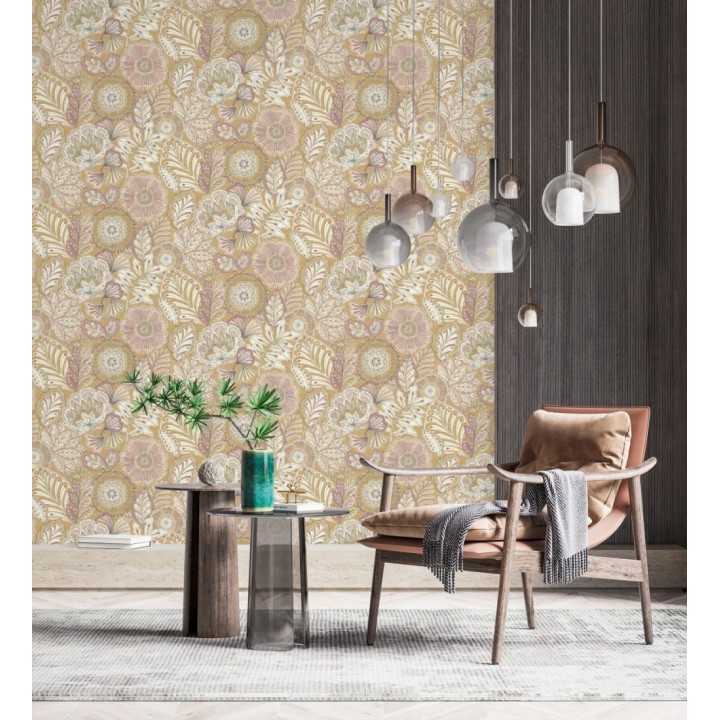Papel pintado de flores y hojas estilo étnico floral - Camila Poppy 682548