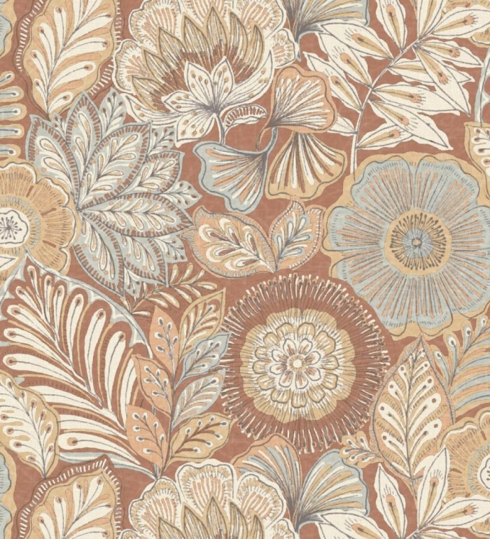 Papel pintado de flores y hojas estilo étnico floral - Camila Poppy 682549