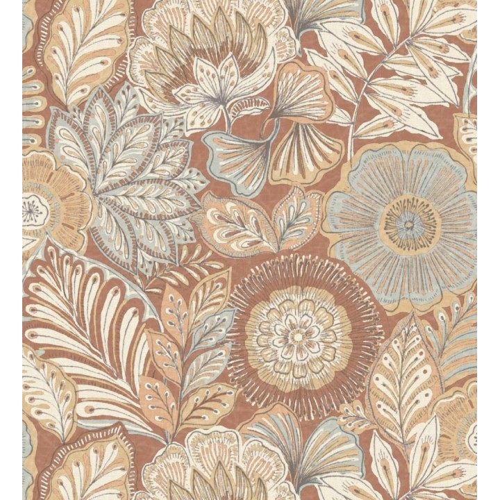 Papel pintado de flores y hojas estilo étnico floral - Camila Poppy 682549