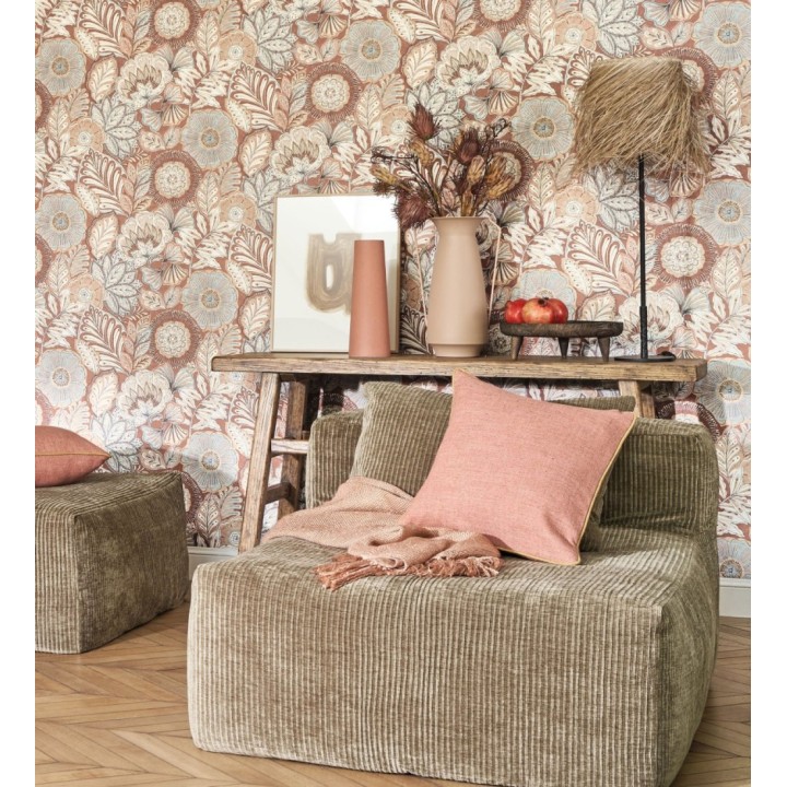 Papel pintado de flores y hojas estilo étnico floral - Camila Poppy 682549