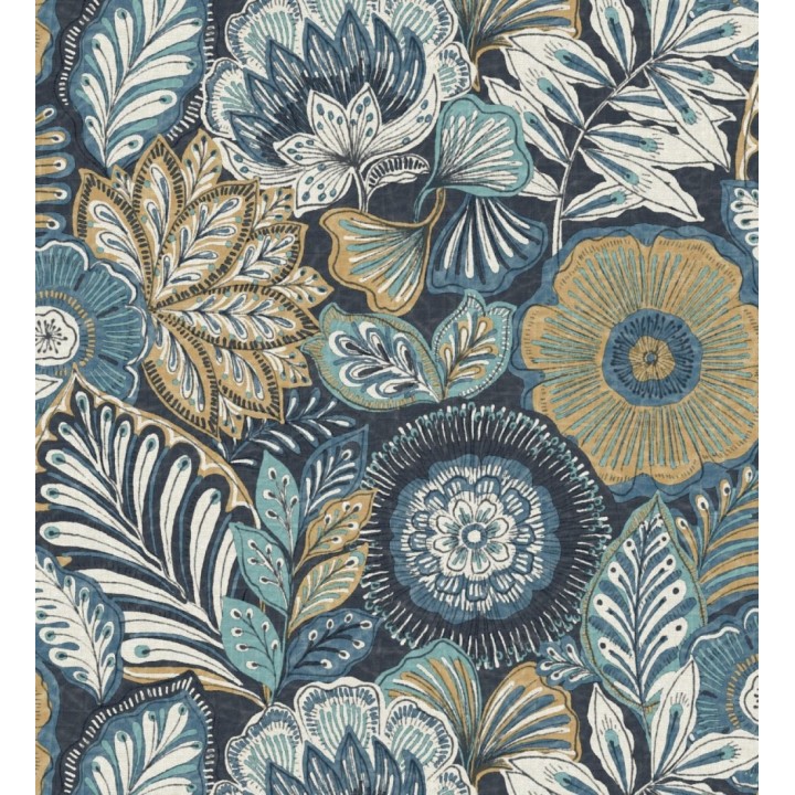 Papel pintado de flores y hojas estilo étnico floral - Camila Poppy 682550