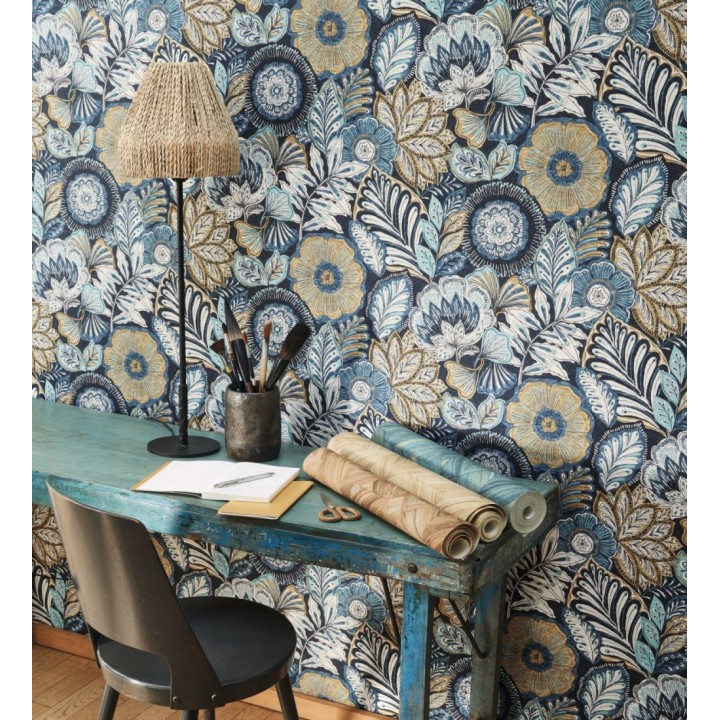 Papel pintado de flores y hojas estilo étnico floral - Camila Poppy 682550