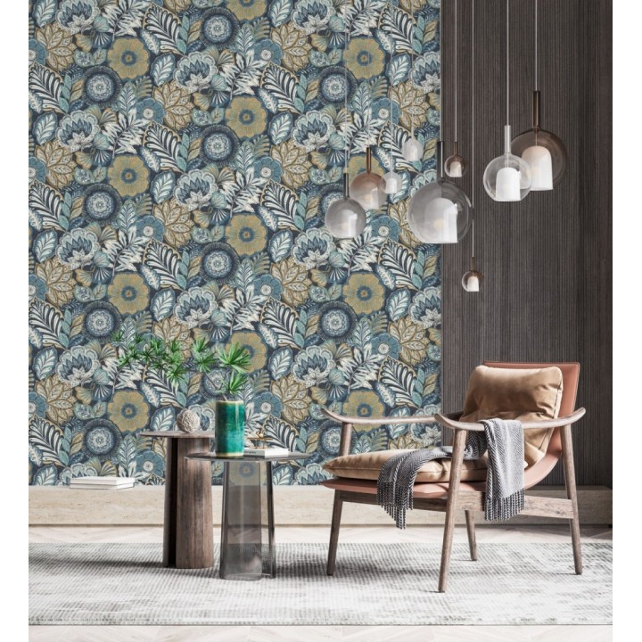 Papel pintado de flores y hojas estilo étnico floral - Camila Poppy 682550