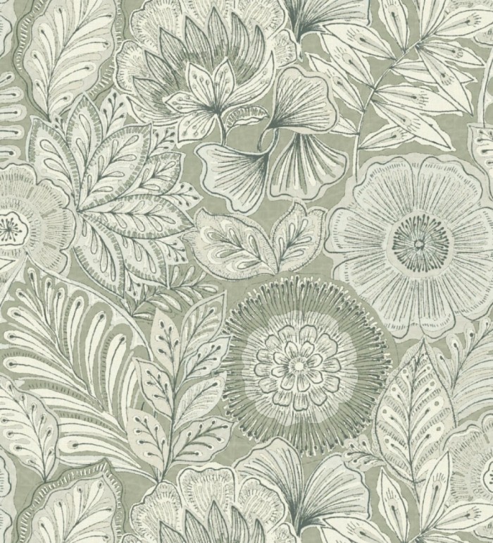 Papel pintado de flores y hojas estilo étnico floral - Camila Poppy 682551