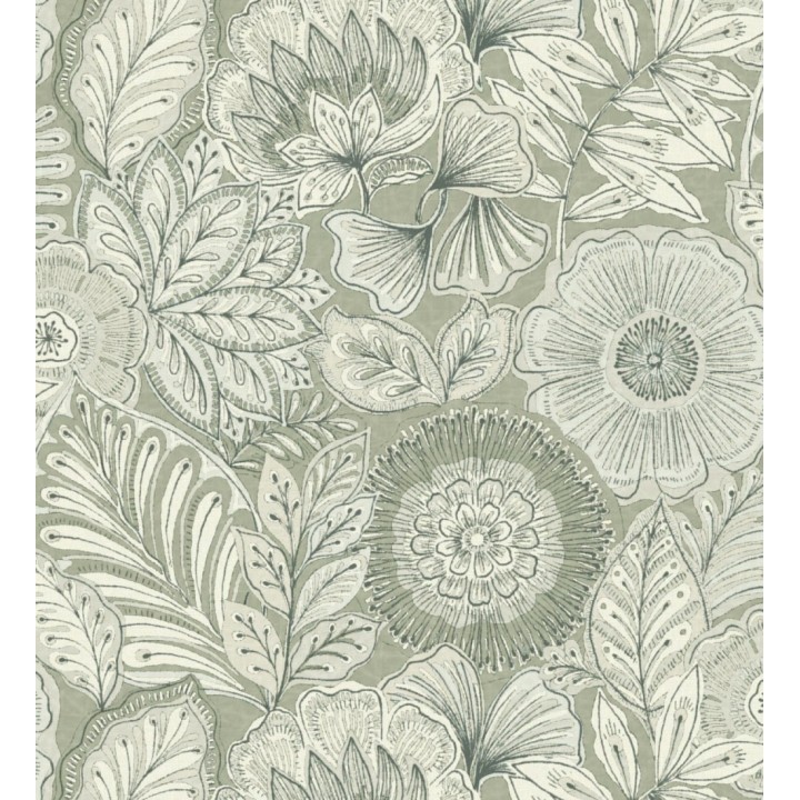 Papel pintado de flores y hojas estilo étnico floral - Camila Poppy 682551