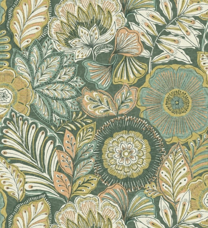 Papel pintado de flores y hojas estilo étnico floral - Camila Poppy 682552