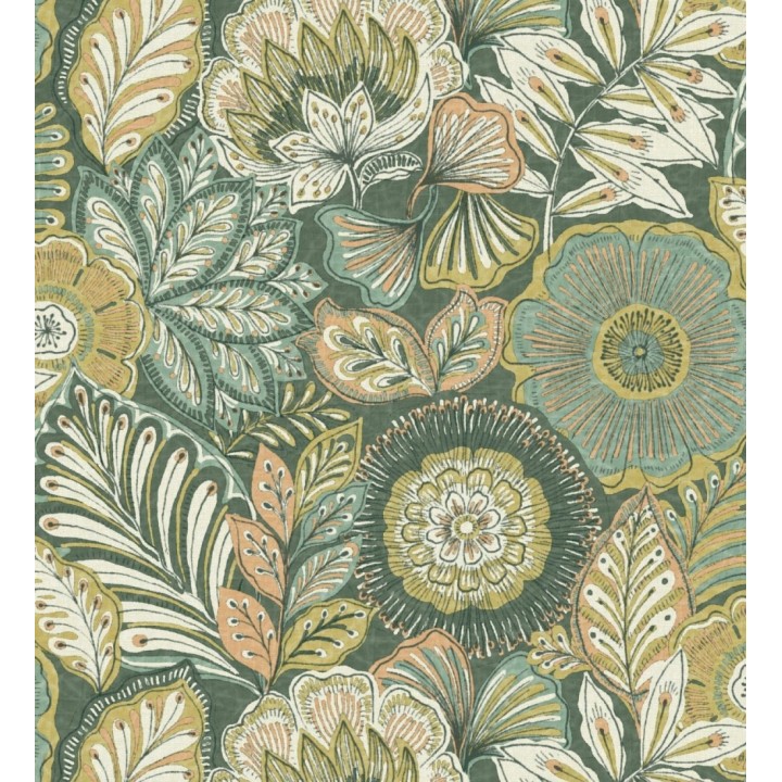 Papel pintado de flores y hojas estilo étnico floral - Camila Poppy 682552