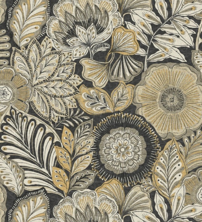 Papel pintado de flores y hojas estilo étnico floral - Camila Poppy 682553