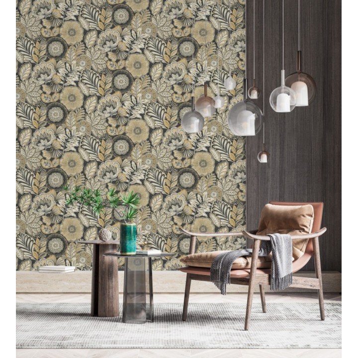 Papel pintado de flores y hojas estilo étnico floral - Camila Poppy 682553