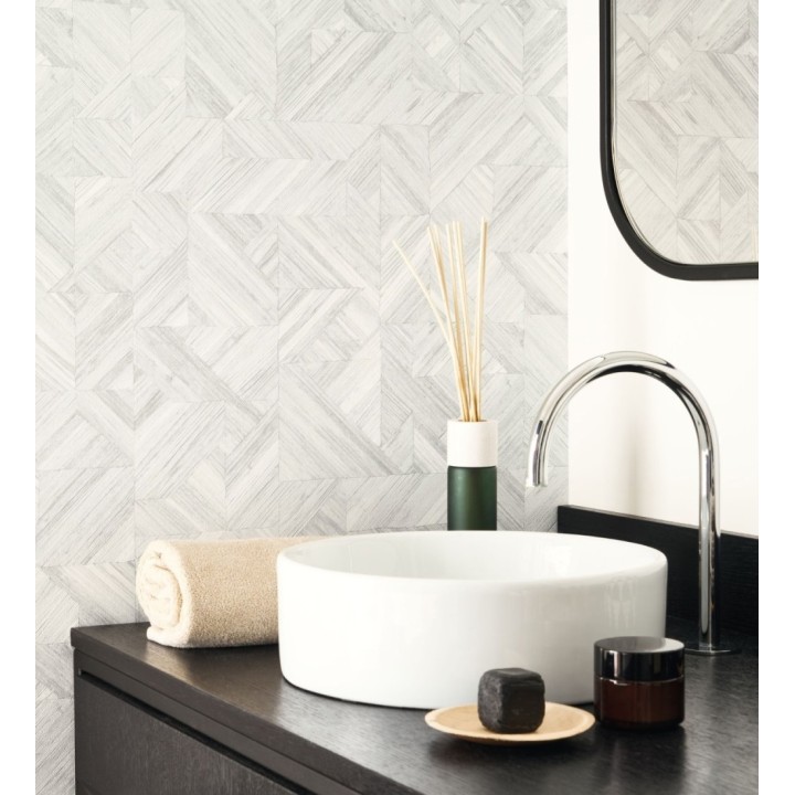 Papel pintado efecto madera teñida formando dibujo geométrico - Ekon 682554