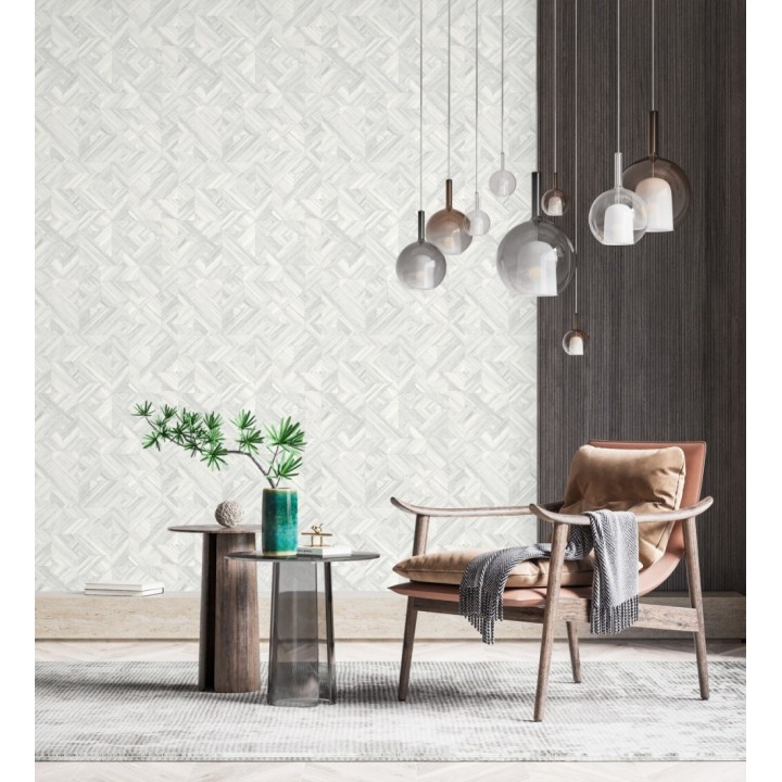 Papel pintado efecto madera teñida formando dibujo geométrico - Ekon 682554