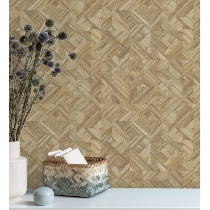 Papel pintado efecto madera teñida formando dibujo geométrico - Ekon 682555