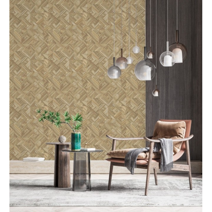 Papel pintado efecto madera teñida formando dibujo geométrico - Ekon 682555