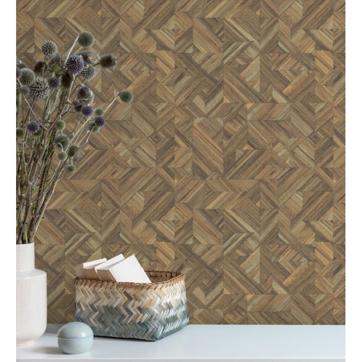 Papel pintado efecto madera teñida formando dibujo geométrico - Ekon 682556