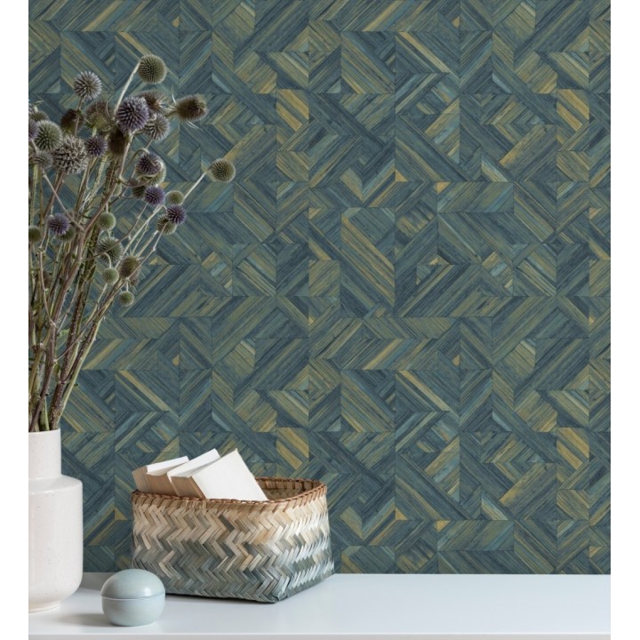 Papel pintado efecto madera teñida formando dibujo geométrico - Ekon 682557