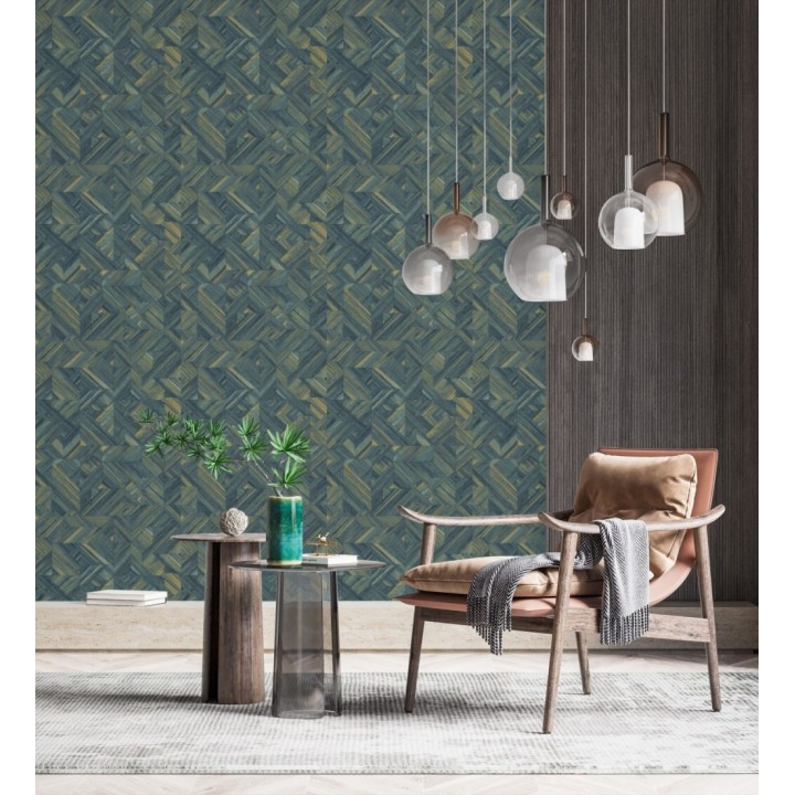 Papel pintado efecto madera teñida formando dibujo geométrico - Ekon 682557