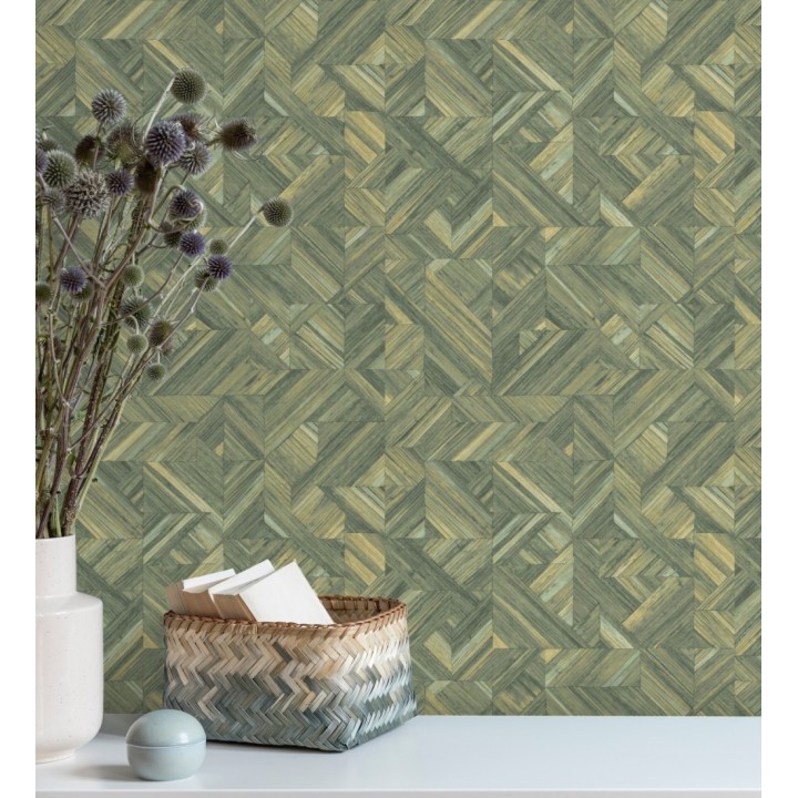 Papel pintado efecto madera teñida formando dibujo geométrico - Ekon 682558