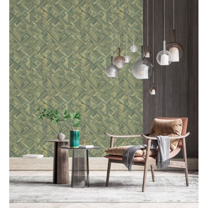 Papel pintado efecto madera teñida formando dibujo geométrico - Ekon 682558