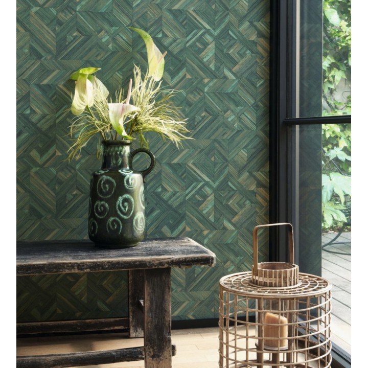 Papel pintado efecto madera teñida formando dibujo geométrico - Ekon 682559