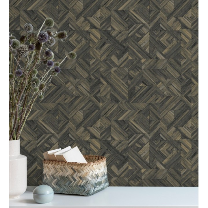 Papel pintado efecto madera teñida formando dibujo geométrico - Ekon 682560