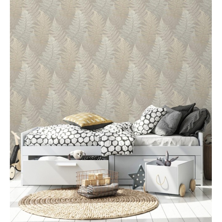 Papel pintado hojas de helecho fondo gris cálido - Jasper Foliage 682561