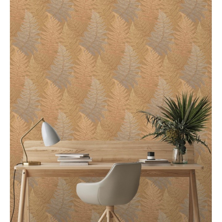 Papel pintado hojas de helecho color terracota - Jasper Foliage 682562