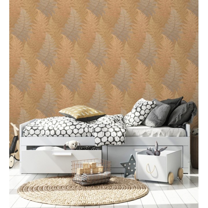 Papel pintado hojas de helecho color terracota - Jasper Foliage 682562