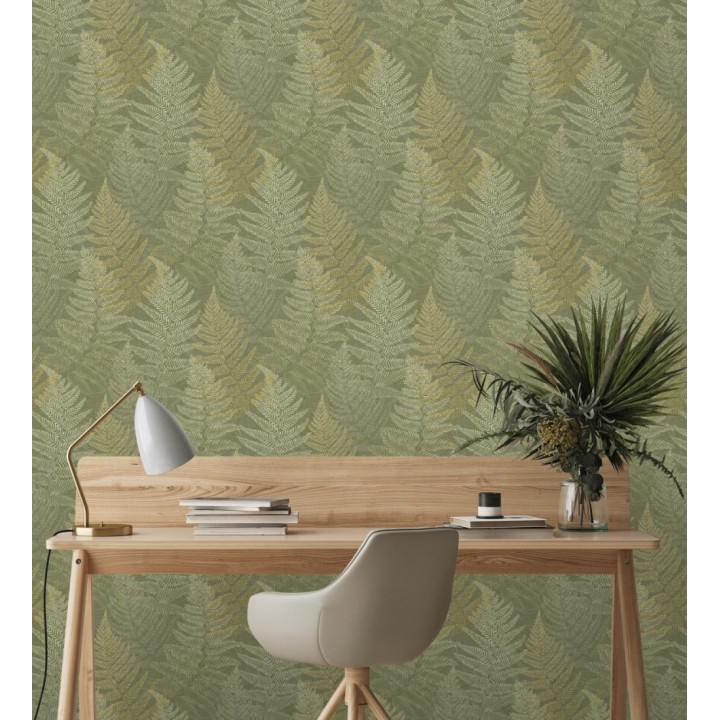 Papel pintado hojas de helecho fondo verde - Jasper Foliage 682563