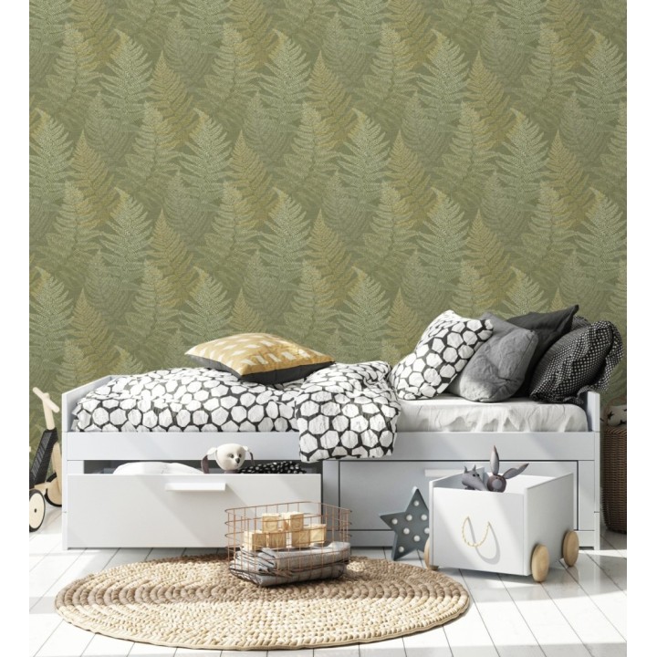 Papel pintado hojas de helecho fondo verde - Jasper Foliage 682563