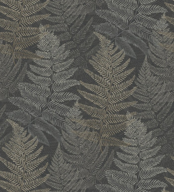 Papel pintado hojas de helecho fondo gris pizarra - Jasper Foliage 682564