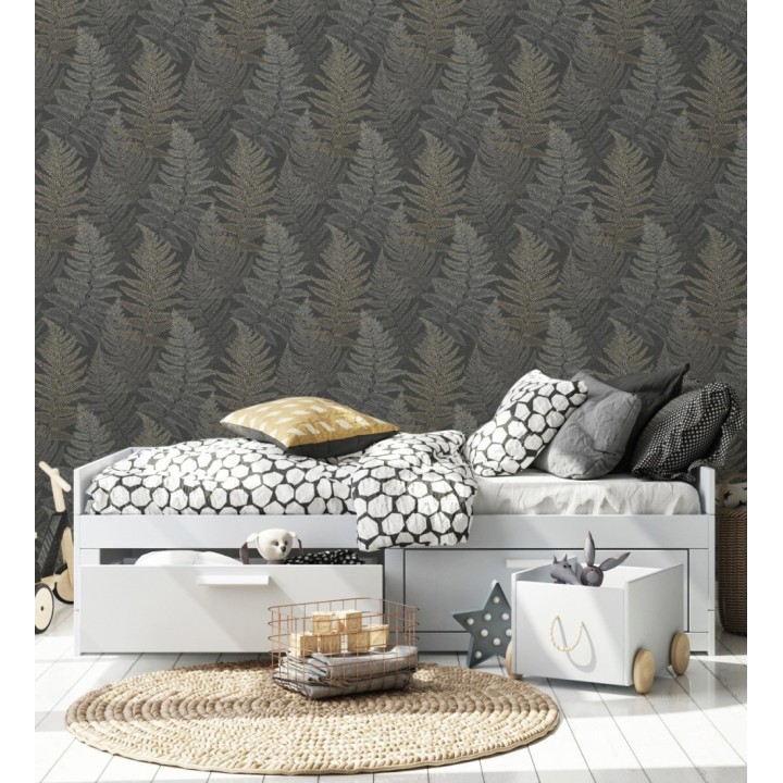 Papel pintado hojas de helecho fondo gris pizarra - Jasper Foliage 682564