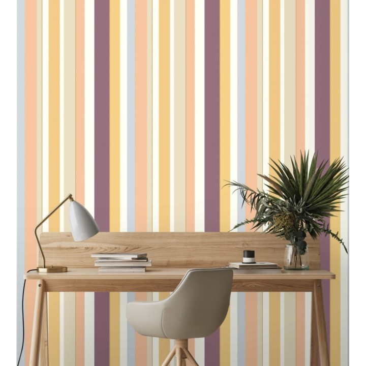 Papel pintado de rayas texturizadas multicolor  - Raya Zeila 682565