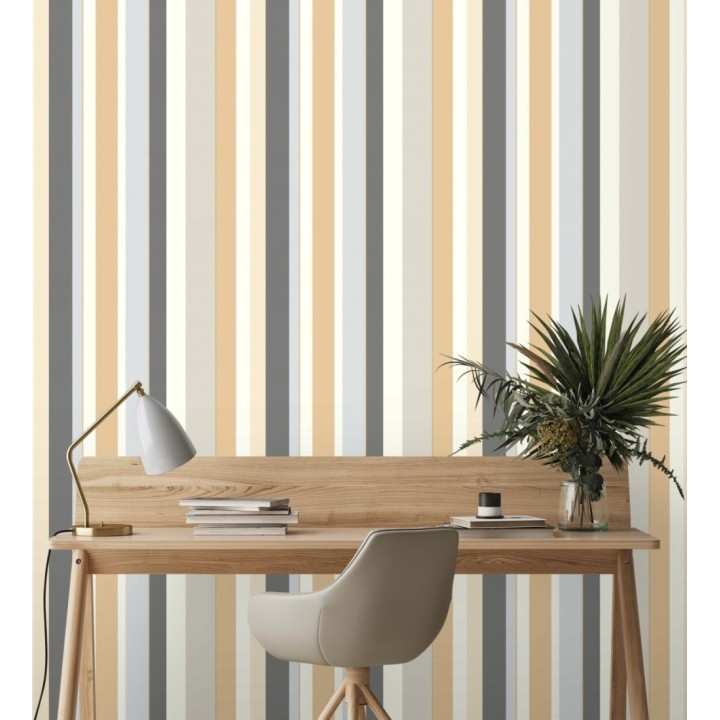 Papel pintado de rayas texturizadas multicolor  - Raya Zeila 682569