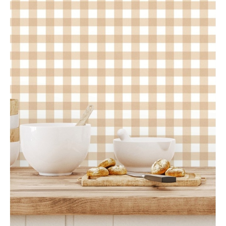 Papel pintado cuadros de vichy color beige - Juliet Vichy 682570