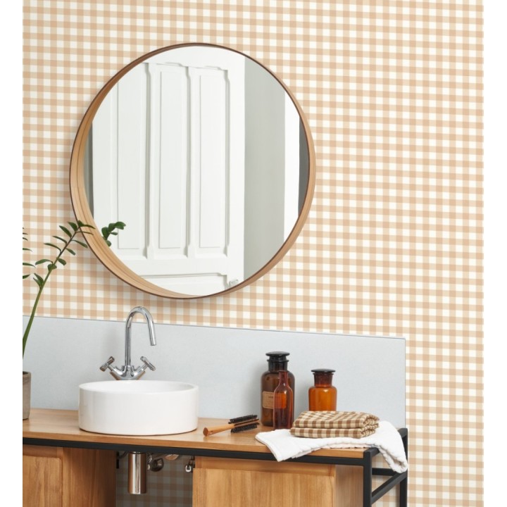 Papel pintado cuadros de vichy color beige - Juliet Vichy 682570