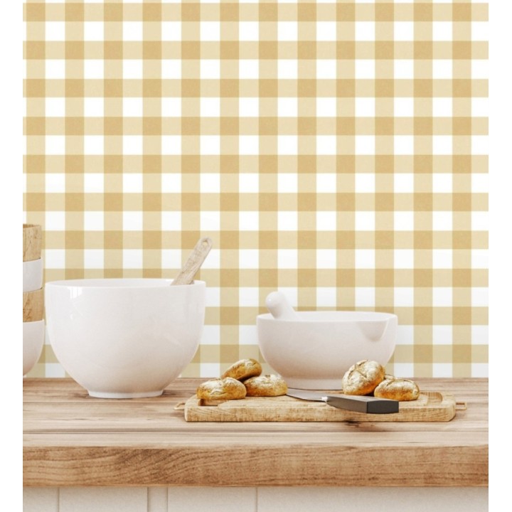 Papel pintado cuadros de vichy color ocre - Juliet Vichy 682571