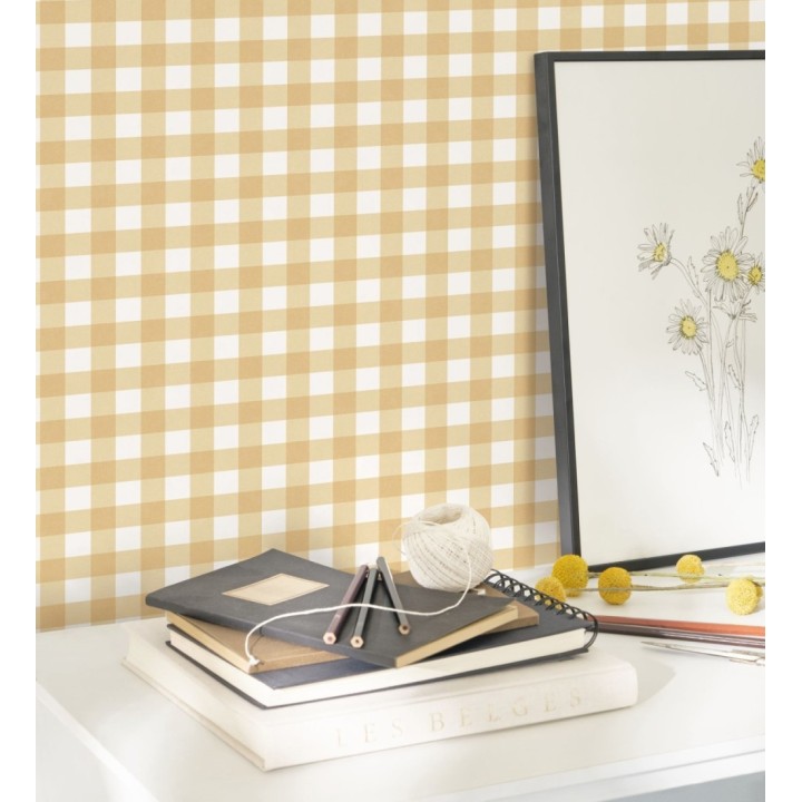 Papel pintado cuadros de vichy color ocre - Juliet Vichy 682571