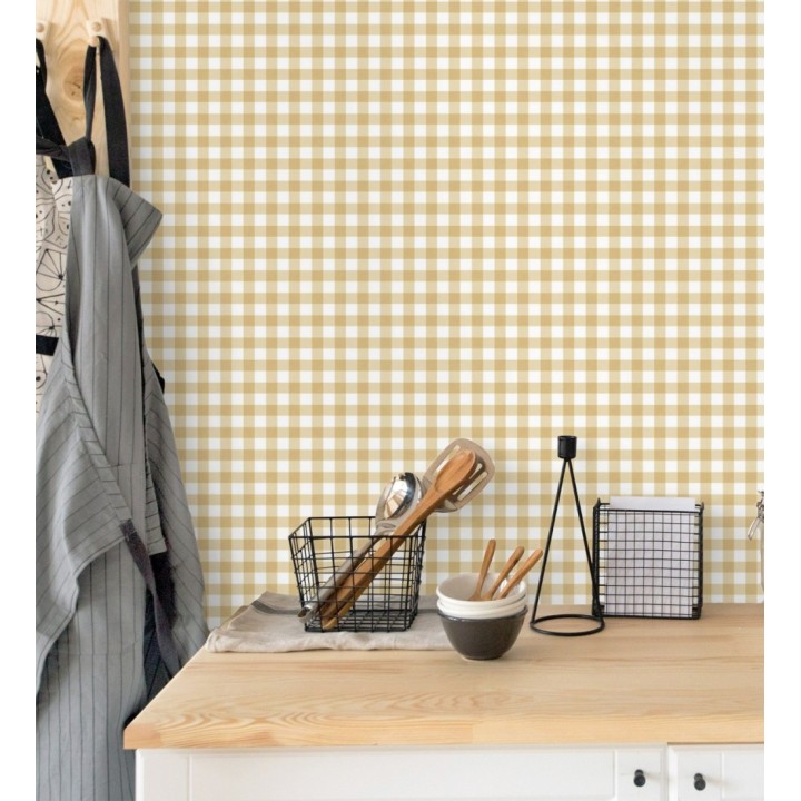 Papel pintado cuadros de vichy color ocre - Juliet Vichy 682571