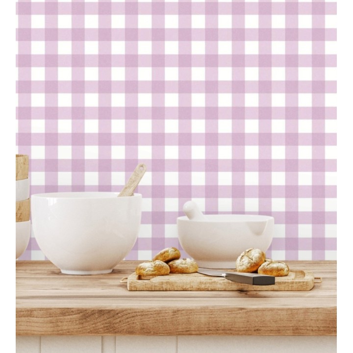 Papel pintado cuadros de vichy color rosa violáceo - Juliet Vichy 682572