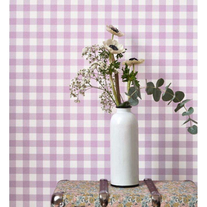 Papel pintado cuadros de vichy color rosa violáceo - Juliet Vichy 682572