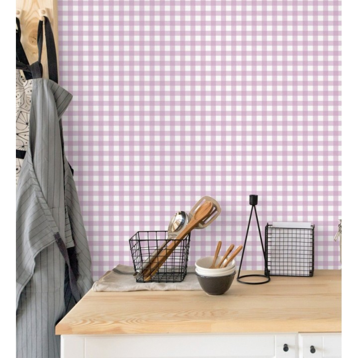Papel pintado cuadros de vichy color rosa violáceo - Juliet Vichy 682572