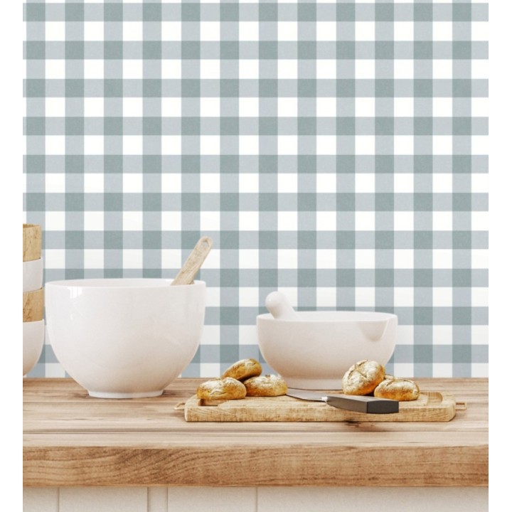 Papel pintado cuadros de vichy azul grisáceo - Juliet Vichy 682573