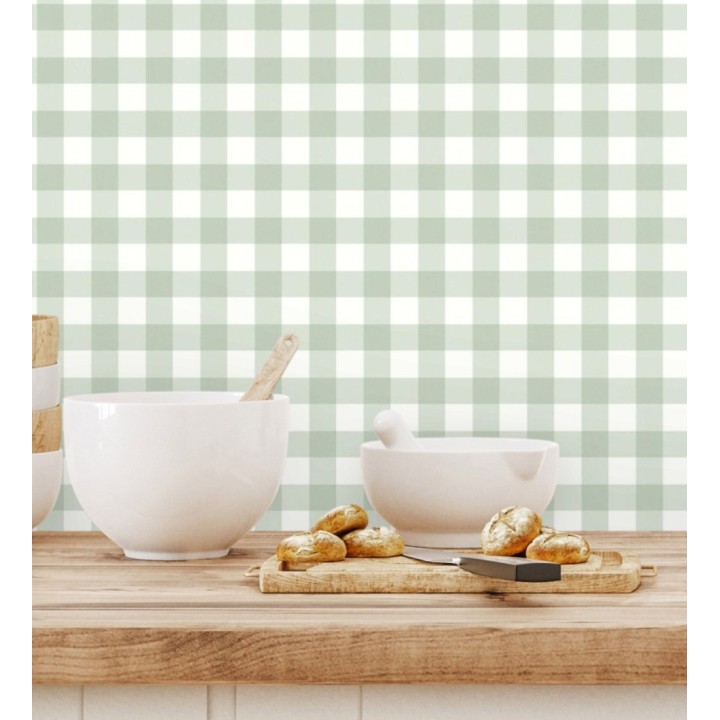 Papel pintado cuadros de vichy color verde claro - Juliet Vichy 682574